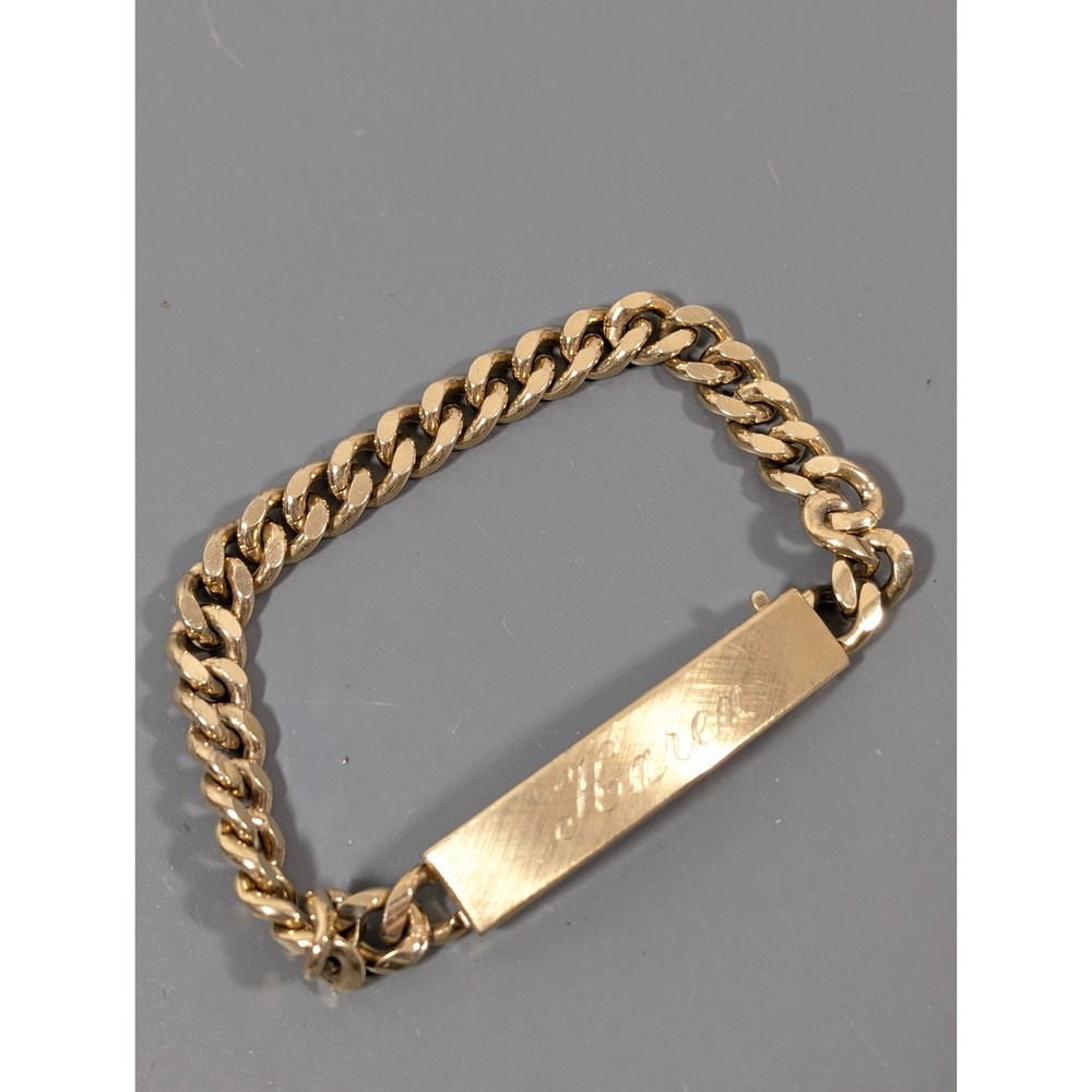 Vintage Speidel Gold Electroplate ID Bracelet Etched Karen Curb Cuban 6 in
